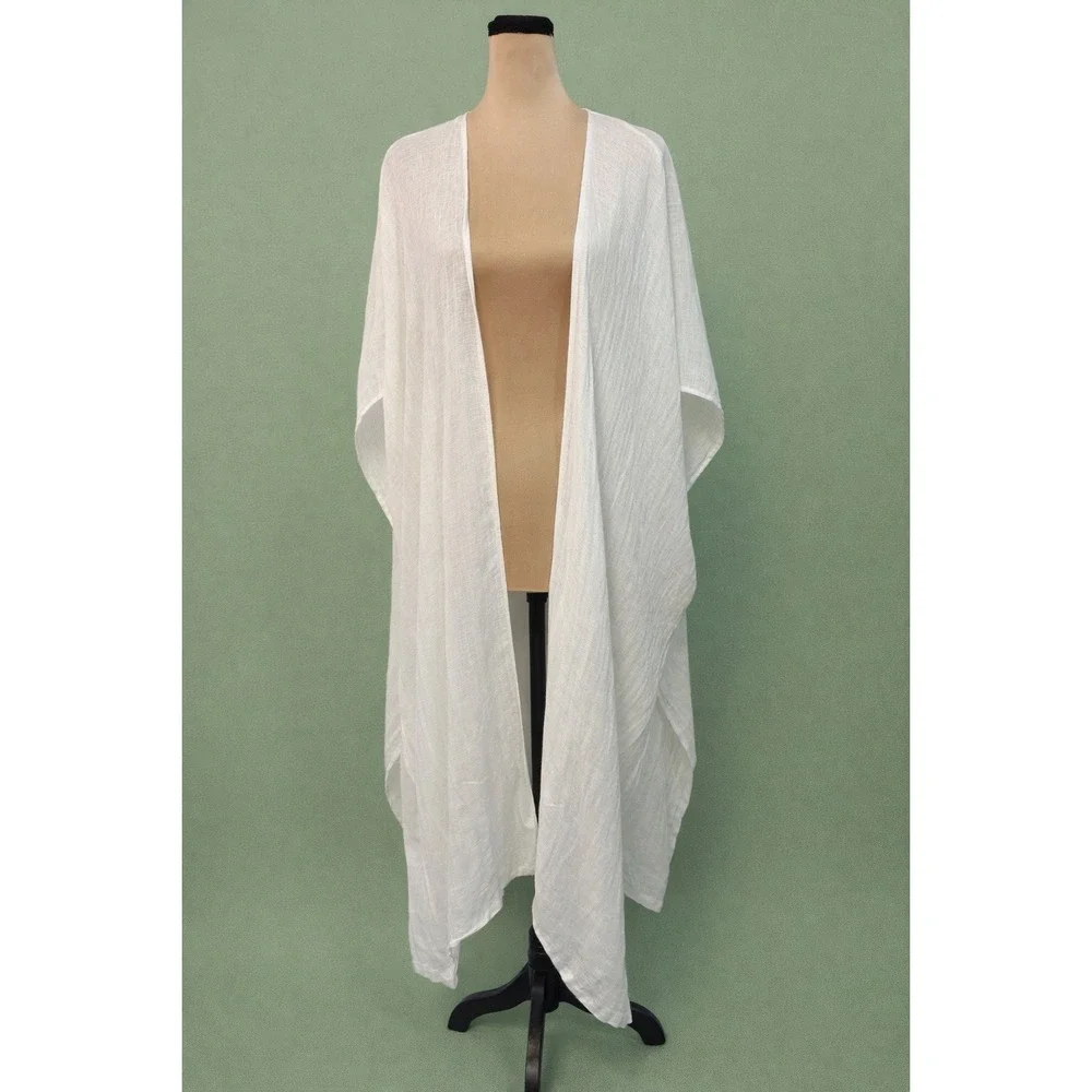 Womens 100% Linen White Swimsuit Coverup Resort Beach Boho Lagenlook One Size